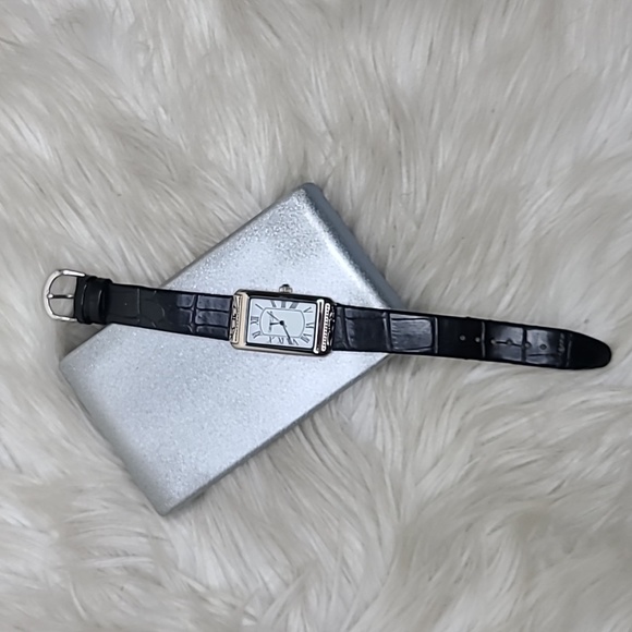 Coldwater Creek Watch Stainless Steel Black Leather Strap Quartz Movement NEW - Picture 3 of 5